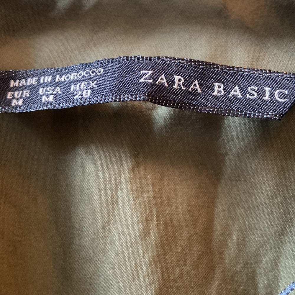 Zara Army Green Button Down Collared Shirt Size Medium - Picture 5 of 6